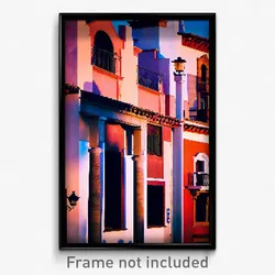 Pixel Art Poster - Acidic Spanish Architecture (8 Bit Video Game Print)