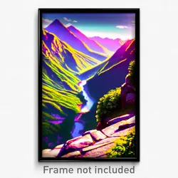 Pixel Art Poster - Mountainous Valley (8 Bit Psychedelic Video Game Print)