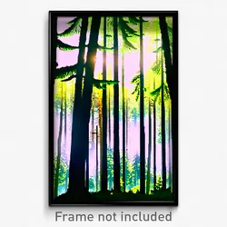Pixel Art Poster - Reflecting Forest (8 Bit Psychedelic Trippy Video Game Print)