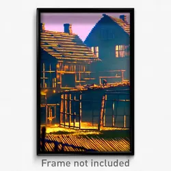 Pixel Art Poster - Wire Frame Homestead (8 Bit Psychedelic Video Game Print)