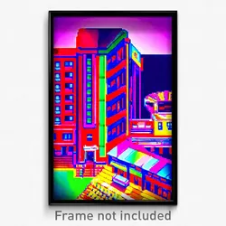 Pixel Art Poster - Vibrant Hotel (8 Bit Psychedelic Trippy Video Game Print)