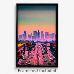 Pixel Art Poster - Empty Los Angeles (8 Bit Psychedelic Trippy Video Game Print)