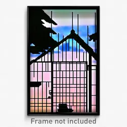 Pixel Art Poster - Wire Frame Camp (8 Bit Psychedelic Trippy Video Game Print)