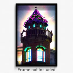 Pixel Art Poster - Flowery Turret (8 Bit Psychedelic Trippy Video Game Print)