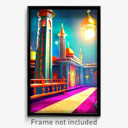 Pixel Art Poster - Whimsical Mosque (8 Bit Psychedelic Trippy Video Game Print)