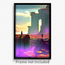 Pixel Art Poster - Imaginative Stronghold (8 Bit Psychedelic Video Game Print)