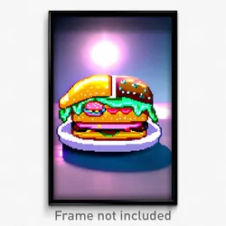 Pixel Art Poster - Dazzling Hamburger (8 Bit Psychedelic Video Game Print)