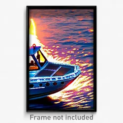 Pixel Art Poster - Sparkling Boat (8 Bit Psychedelic Trippy Video Game Print)