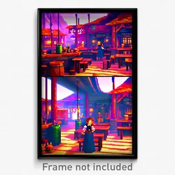 Pixel Art Poster - Adventurous Tavern (8 Bit Psychedelic Video Game Print)