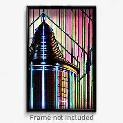 Pixel Art Poster - Complex Wire Frame Temple (8 Bit Video Game Print)
