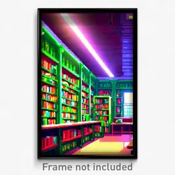 Pixel Art Poster - Green Library (8 Bit Psychedelic Trippy Video Game Print)