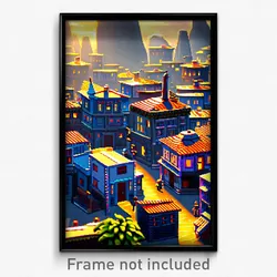 Pixel Art Poster - Large Shantytown (8 Bit Psychedelic Trippy Video Game Print)