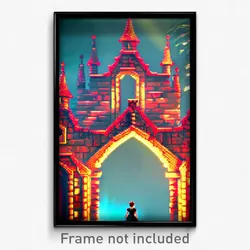 Pixel Art Poster - Enchanting Ramparts (8 Bit Psychedelic Video Game Print)