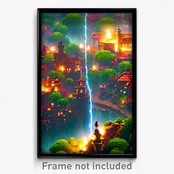 Pixel Art Poster - Thunderous Town (8 Bit Psychedelic Trippy Video Game Print)