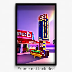 Pixel Art Poster - Giant Hot Dog Stand (8 Bit Psychedelic Video Game Print)