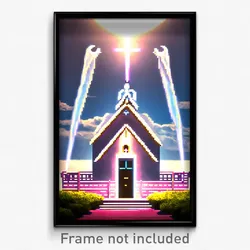 Pixel Art Poster - Angelic Manse (8 Bit Psychedelic Trippy Video Game Print)
