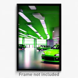Pixel Art Poster - Green Car Dealership (8 Bit Psychedelic Video Game Print)