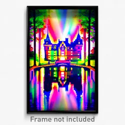 Pixel Art Poster - Kaleidoscopic Chateau (8 Bit Psychedelic Video Game Print)