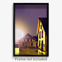 Pixel Art Poster - Golden House (8 Bit Psychedelic Trippy Video Game Print)