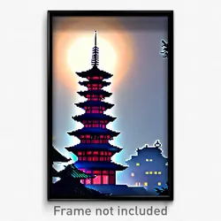Pixel Art Poster - Creative Pagoda (8 Bit Psychedelic Trippy Video Game Print)