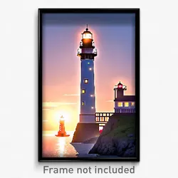 Pixel Art Poster - Admirable Lighthouse (8 Bit Psychedelic Video Game Print)