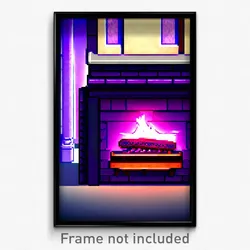 Pixel Art Poster - Violet Fireplace (8 Bit Psychedelic Trippy Video Game Print)