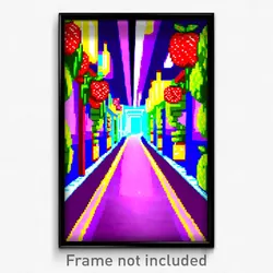 Pixel Art Poster - Fruity Corridor (8 Bit Psychedelic Trippy Video Game Print)