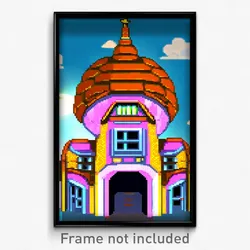 Pixel Art Poster - Crazy Cartoon Architecture (8 Bit Video Game Print)