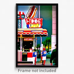 Pixel Art Poster - Classic Hot Dog Stand (8 Bit Psychedelic Video Game Print)