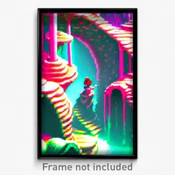 Pixel Art Poster - Swirly Grotto (8 Bit Psychedelic Trippy Video Game Print)
