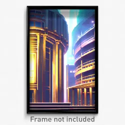 Pixel Art Poster - Smoggy Anime Architecture (8 Bit Video Game Print)