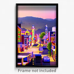 Pixel Art Poster - Extra Small American Town (8 Bit Video Game Print)