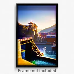 Pixel Art Poster - Mountainous Wharf (8 Bit Psychedelic Trippy Video Game Print)