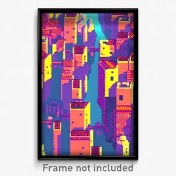 Pixel Art Poster - Uneven Exotic City (8 Bit Psychedelic Video Game Print)