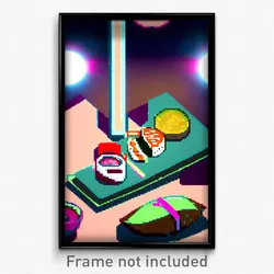 Pixel Art Poster - Subtle Sushi (8 Bit Psychedelic Trippy Video Game Print)