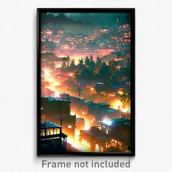 Pixel Art Poster - Dense Slum (8 Bit Psychedelic Trippy Weird Video Game Print)