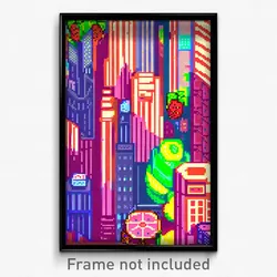 Pixel Art Poster - Fruity American City (8 Bit Psychedelic Video Game Print)