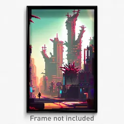 Pixel Art Poster - Thorny Exotic City (8 Bit Psychedelic Video Game Print)