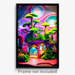 Pixel Art Poster - Whimsical Terrarium (8 Bit Psychedelic Video Game Print)