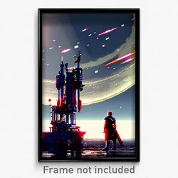 Pixel Art Poster - Rundown Moon Battle (8 Bit Psychedelic Video Game Print)