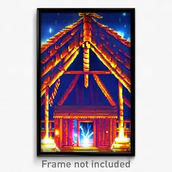 Pixel Art Poster - Thunderous Hut (8 Bit Psychedelic Trippy Video Game Print)