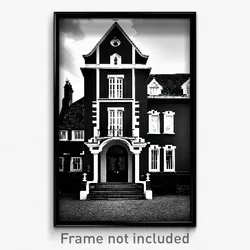 Pixel Art Poster - Black And White Rectory (8 Bit Psychedelic Video Game Print)
