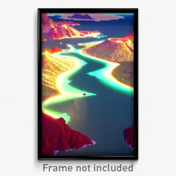 Pixel Art Poster - Gigantic Lagoon (8 Bit Psychedelic Trippy Video Game Print)