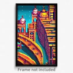 Pixel Art Poster - Stained Spanish City (8 Bit Psychedelic Video Game Print)