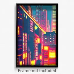 Pixel Art Poster - Warm City (8 Bit Psychedelic Trippy Weird Video Game Print)