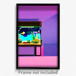 Pixel Art Poster - Flat Aquarium (8 Bit Psychedelic Trippy Video Game Print)