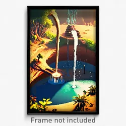 Pixel Art Poster - Wild Watering Hole (8 Bit Psychedelic Video Game Print)