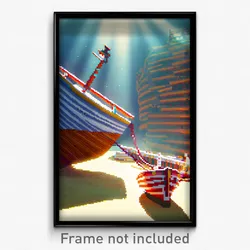 Pixel Art Poster - Striped Shipwreck (8 Bit Psychedelic Trippy Video Game Print)