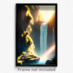 Pixel Art Poster - Hidden Waterfall (8 Bit Psychedelic Trippy Video Game Print)