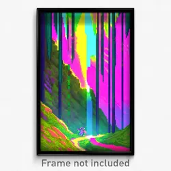 Pixel Art Poster - Glitch Art Highland (8 Bit Psychedelic Video Game Print)